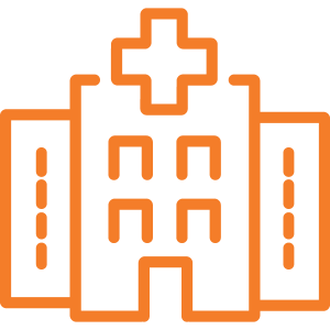 Orange-02 An icon of a hospital building, indicating medical services and care
